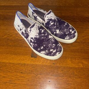 Rothys purple and white splatter slip on sneakers